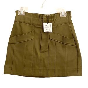 Zara Mini Skirt Army Green Size Medium High Waisted With Pockets NWT